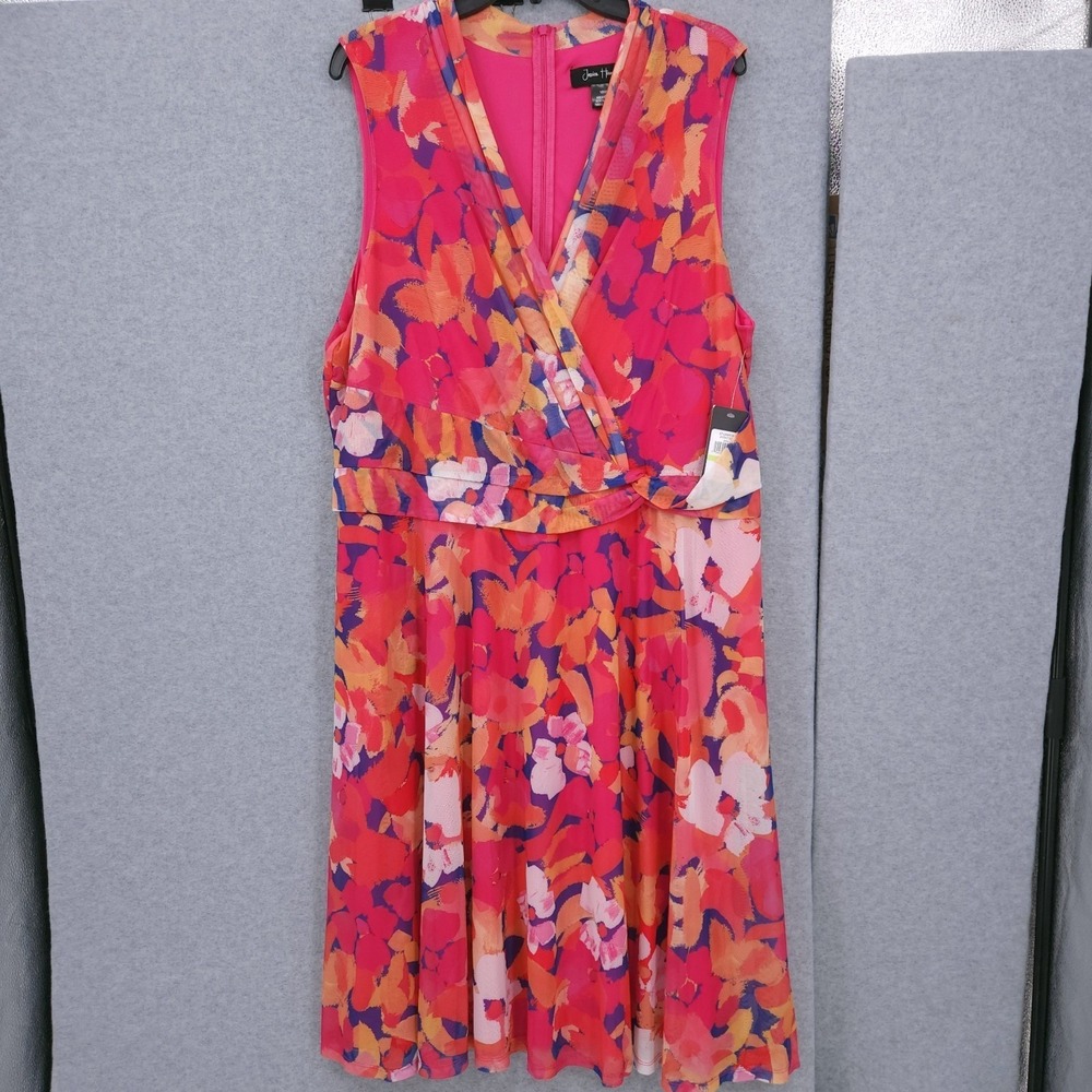 Jessica Howard Floral Surplice Neck Midi Pink Dress Womens Size 18W NWT - Picture 2 of 9